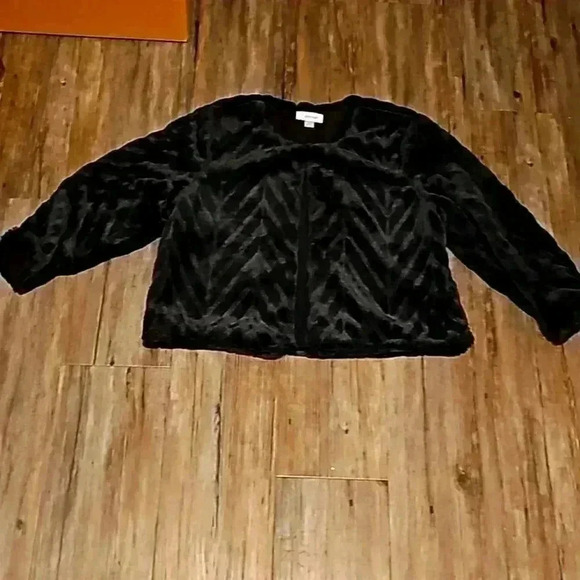 Womens Calvin Klein Black Faux Fur Chevron Pattern Jacket Large - Picture 1 of 4